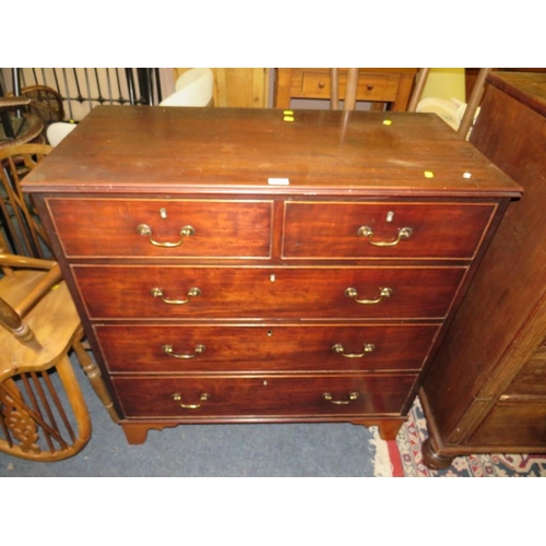 831 - An antique mahogany five drawer chest on bracket feet W 100 cm