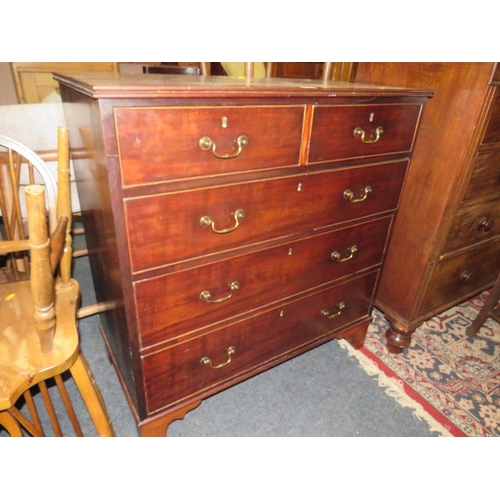 831 - An antique mahogany five drawer chest on bracket feet W 100 cm