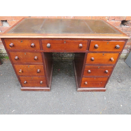 858 - A 19TH CENTURY TWIN PEDESTAL DESK OF SMALL PROPORTIONS, having an inset green leather writing surfac... 