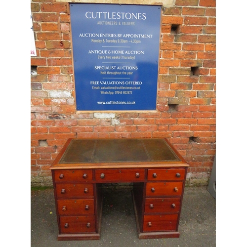 858 - A 19TH CENTURY TWIN PEDESTAL DESK OF SMALL PROPORTIONS, having an inset green leather writing surfac... 