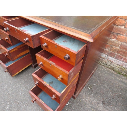 858 - A 19TH CENTURY TWIN PEDESTAL DESK OF SMALL PROPORTIONS, having an inset green leather writing surfac... 