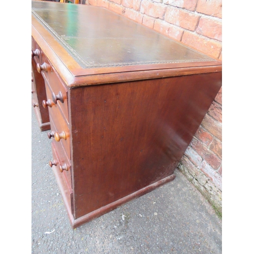 858 - A 19TH CENTURY TWIN PEDESTAL DESK OF SMALL PROPORTIONS, having an inset green leather writing surfac... 