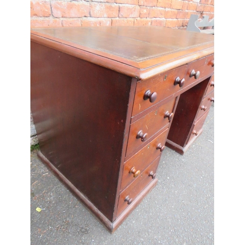 858 - A 19TH CENTURY TWIN PEDESTAL DESK OF SMALL PROPORTIONS, having an inset green leather writing surfac... 