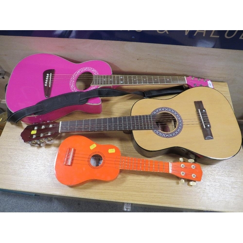 255 - A CHILDS CARLY BY CARLO ROBELLI PINK ACOUSTIC GUITAR TOGETHER WITH A JOSE FERRO EL PREMO CHILDS ACOU... 