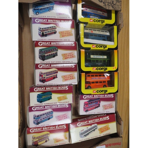 256 - NINE BOXED GREAT BRITISH BUSES 1:76 SCALE BUSES, TROLLEY BUSES AND COACHES TOGETHER WITH FOUR BOXED ... 