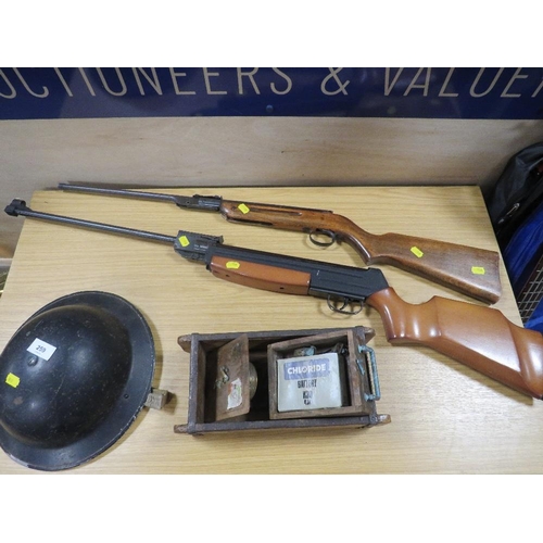 259 - A SPANISH EL GAMO AIR RIFLE TOGETHER WITH A DIANA MOD 22 .177 A/F AND A TIN ARMY HAT ETC