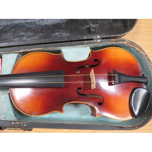 262 - A VINTAGE VIOLIN IN WOODEN CASE - HAS MISSING STRINGS