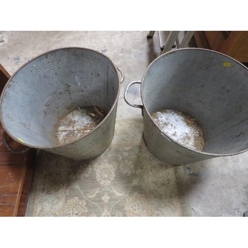 278 - TWO VINTAGE GALVANISED TUBS MARKED S.W.R WITH EIIR CYPHER ABOVE, EACH WITH TAPERED SIDES AND LOOP HA... 