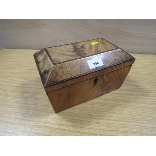 284 - A 19TH CENTURY WALNUT TEA CADDY WITH TWO COMPARTMENTS