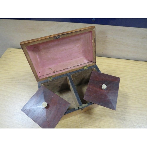 284 - A 19TH CENTURY WALNUT TEA CADDY WITH TWO COMPARTMENTS