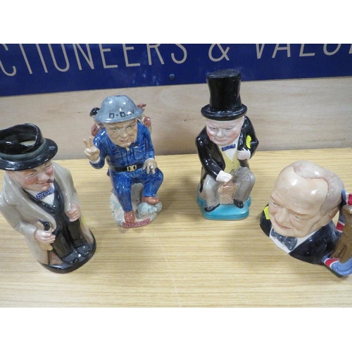 301 - FOUR VINTAGE WINSTON CHURCHILL CHARACTER JUGS, VARIOUS MAKERS