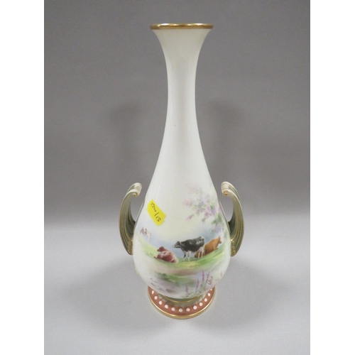 326 - A ROYAL WORCESTER HAND PAINTED VASE, SIGNED E. SALTER DECORATED WITH CATTLE H29 CM