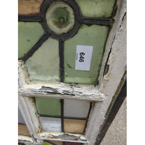 646 - A LEADED LITE WOODEN WINDOW SASH INSERT