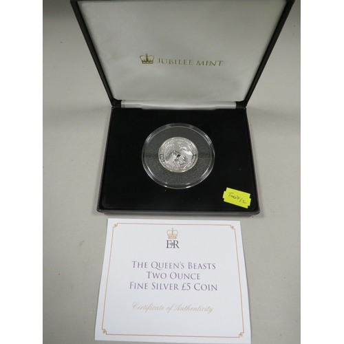 424 - A 2019 QUEENS BEASTS 2oz SILVER COIN THE FALCON OF PLANTAGENETS IN JUBILEE MINT CASE WITH COA