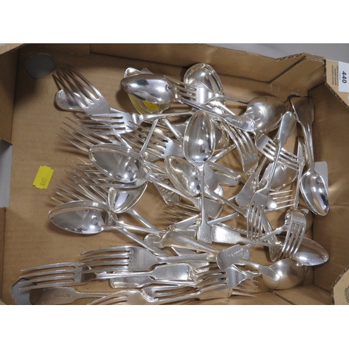 440 - A TRAY OF ASSORTED SILVER PLATED FLATWARE