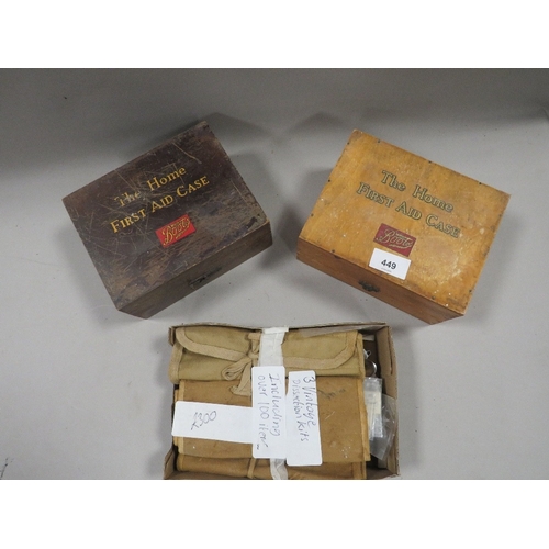 449 - A VINTAGE DISECTION TOOLS SET TOGETHER WITH TWO EMPTY BOOTS FIRST AID BOXES