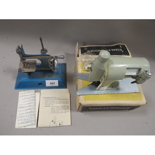 463 - A LITTLE BETTY TIN PLATE SEWING MACHINE TOGETHER WITH A BOXED STANLEY ATTACHMENT