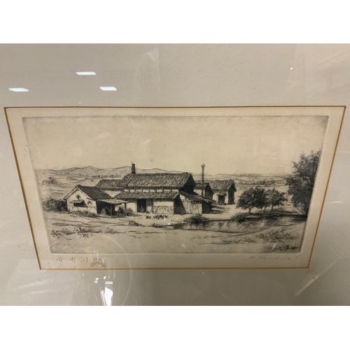 2 - HIROSHI KAMBARA JAPANESE SCHOOL - THREE ETCHINGS OF VARIOUS SUBJECTS SIGNED IN PENCIL