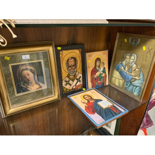 3 - A COLLECTION OF FIVE RELIGIOUS PICTURES TO INCLUDE MODERN ICONS