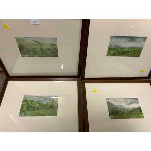 15 - A SET OF FOUR FRAMED AND GLAZED SIGNED LANDSCAPE ENGRAVINGS