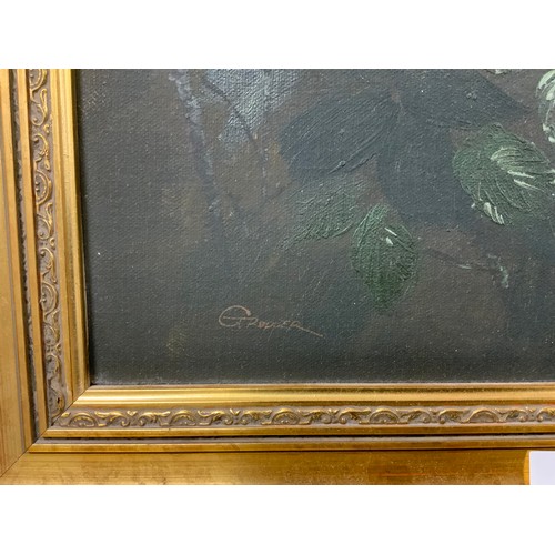 23 - A PAIR OF GILT FRAMED OILS ON BOARDS OF ROSES