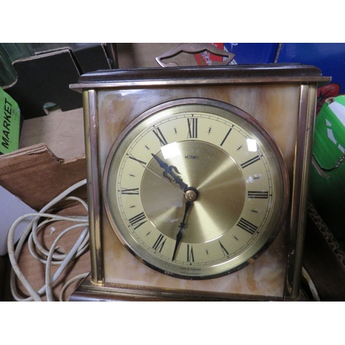 161 - A VINTAGE TELEPHONE WITH LATER CONVERSION WITH TWO MANTLE CLOCKS