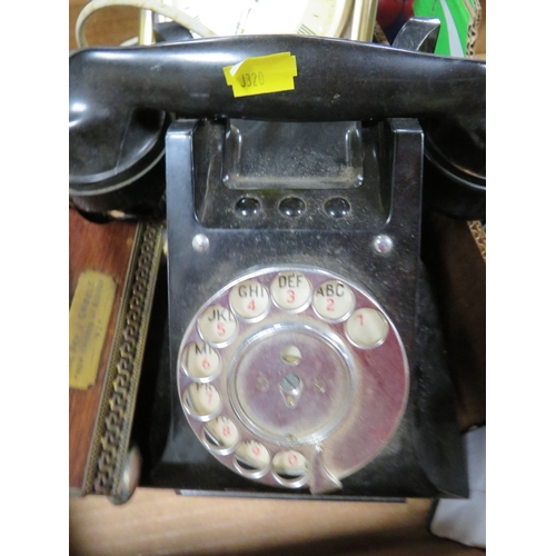 161 - A VINTAGE TELEPHONE WITH LATER CONVERSION WITH TWO MANTLE CLOCKS