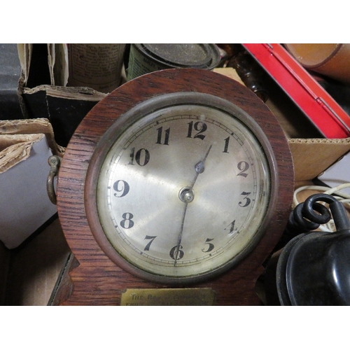 161 - A VINTAGE TELEPHONE WITH LATER CONVERSION WITH TWO MANTLE CLOCKS