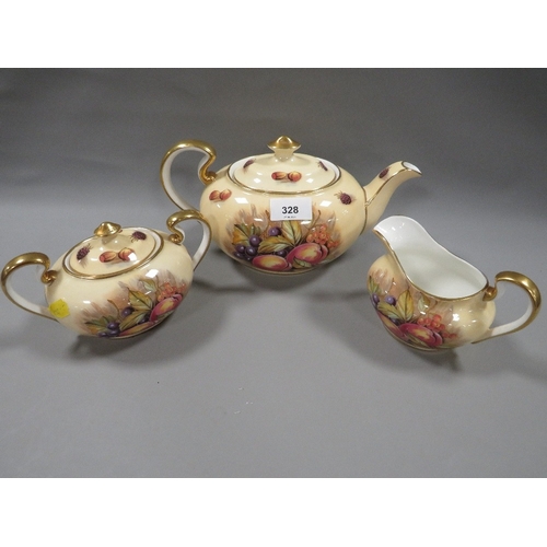 328 - AYNSLEY 'ORCHARD GOLD' TEAPOT, MILK JUG AND SUGAR POT - SIGNED