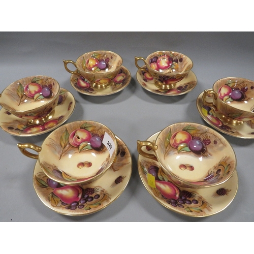 329 - SIX AYNSLEY 'ORCHARD GOLD' CABINET CUPS AND SAUCERS - SIGNED