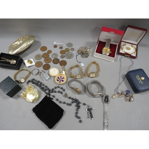 413 - A QUANTITY OF COSTUME JEWELLERY AND WATCHES ETC