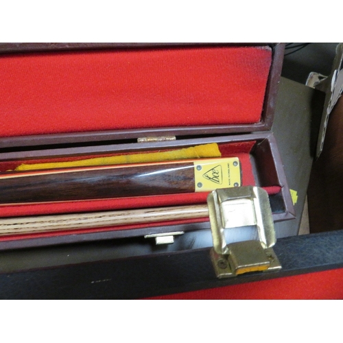 620 - THREE POOL / SNOOKER CUES AND CASES