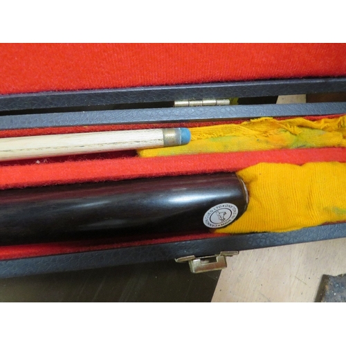 620 - THREE POOL / SNOOKER CUES AND CASES