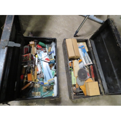 621 - TWO VINTAGE TOOL BOXES AND CONTENTS