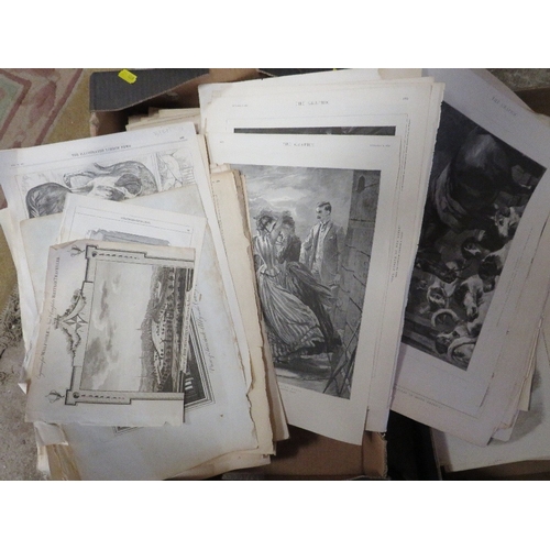 90 - TWO TRAYS OF 18TH AND 19TH CENTURY ENGRAVINGS AND PRINTS TO INCLUDE 'THE GRAPHIC', 'CHURCH OF ENGLAN... 