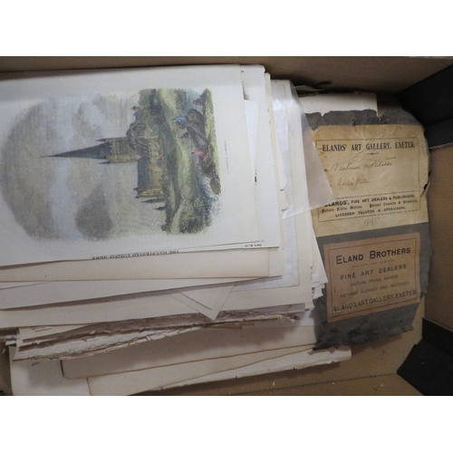 90 - TWO TRAYS OF 18TH AND 19TH CENTURY ENGRAVINGS AND PRINTS TO INCLUDE 'THE GRAPHIC', 'CHURCH OF ENGLAN... 