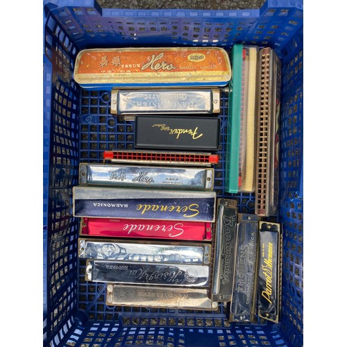 55A - Tray containing 15 vintage Harmonicas to include Fender, Bandmaster, Serenade and Thomas