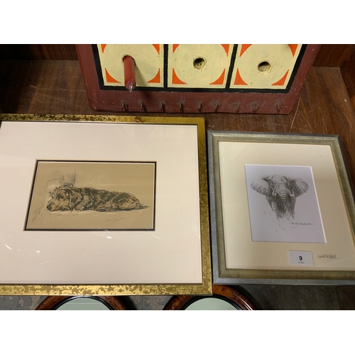 9 - A collection of six framed oval KYD prints together with a David Shepherd dog print, etc.