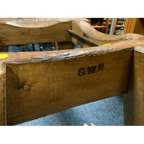 817 - A vintage wooden barrel holder stamped GWR