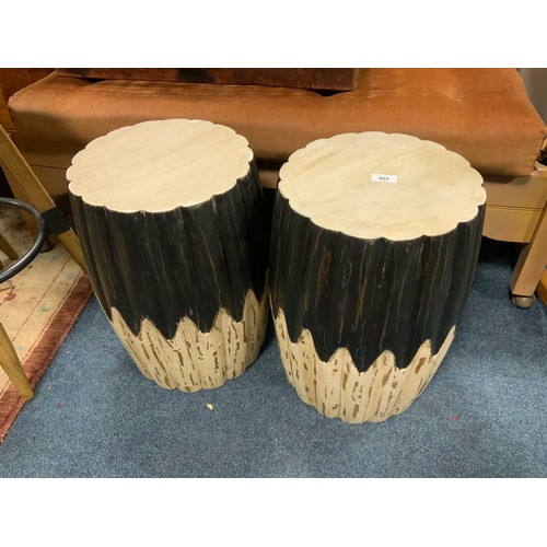 805 - A pair of modern log effect stools H 48 cm