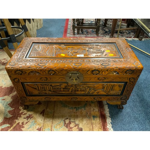 783 - A smaller carved Eastern hardwood blanket box W 70 cm