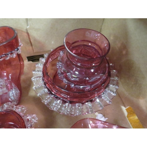 101 - A tray of assorted cranberry glass etc