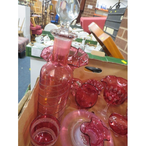 101 - A tray of assorted cranberry glass etc