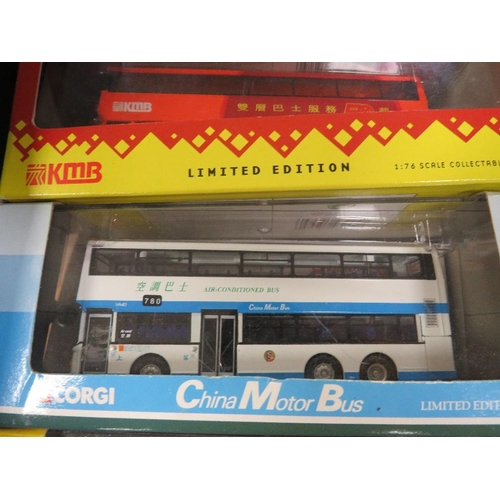 110 - Seven boxed Corgi Chinese double decker buses