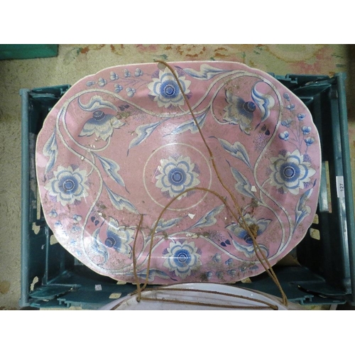 127 - A tray of ceramics to include a charger, meat tray etc A/F