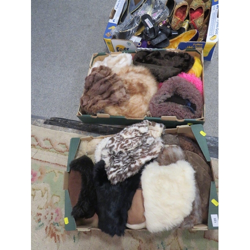 135 - Three trays of assorted vintage hats, shoes etc