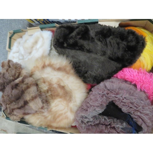 135 - Three trays of assorted vintage hats, shoes etc