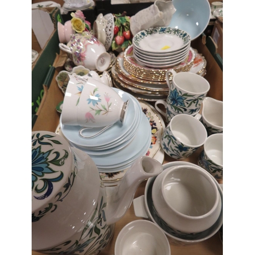 140 - Three trays of vintage ceramics together with a retro Midwinter Marquis of Queensberry coffee set