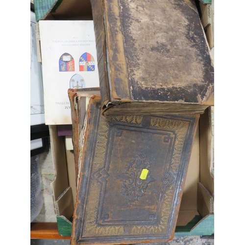 141 - A tray of books etc to include an antique family bible