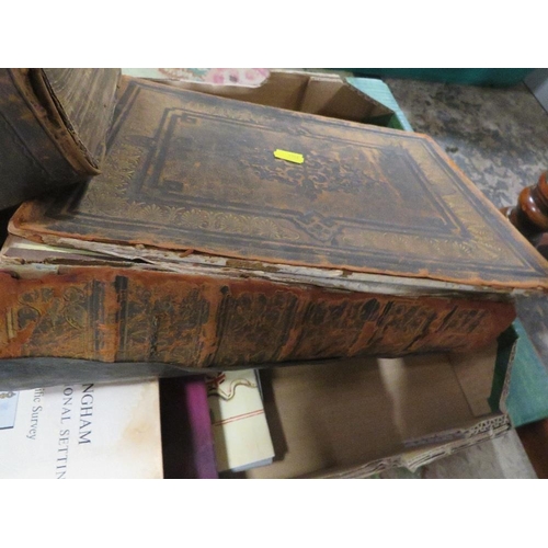 141 - A tray of books etc to include an antique family bible